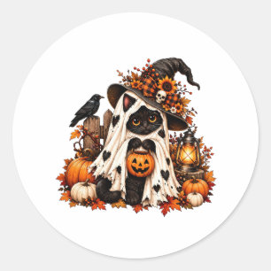 Autocollant Halloween Citrouille Chat Noir Mignon