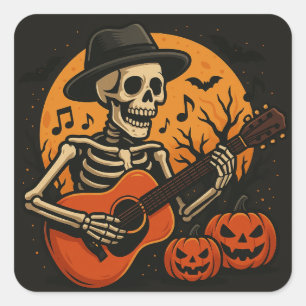 Autocollant Halloween crâne jouant de la guitare