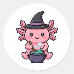 Autocollant Halloween de sorcière adorable axolotl