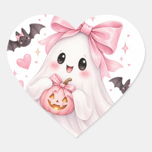 Autocollant Halloween Fantôme à Nœud Rose Mignon