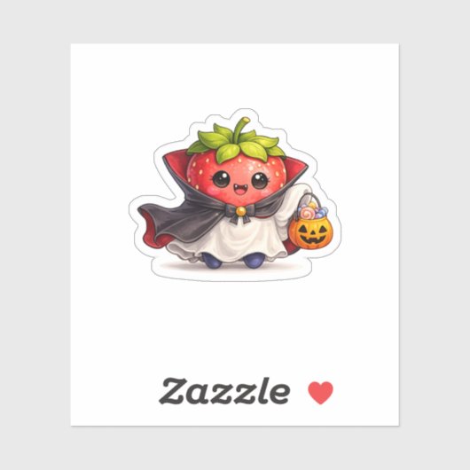 Autocollant Halloween fraise vampire mignon  (Feuille)