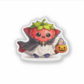 Autocollant Halloween fraise vampire mignon  (Devant)