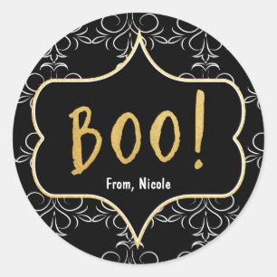 Autocollant Halloween Gold BOO noir blanc élégant