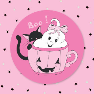 Autocollant Halloween Rose Chat Noir Fantôme Migno