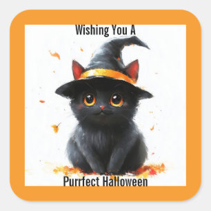 Autocollant Halloween sorcière chat noir