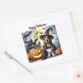 Autocollant Halloween Sorcière Chien Mignon (Enveloppe)
