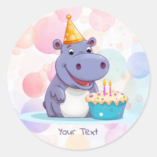 Autocollant hippo d'anniversaire