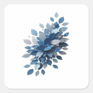 Autocollant Impression Gras Argent FEUILLES BLEUES