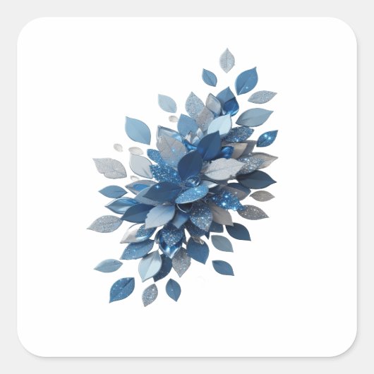 Autocollant Impression Gras Argent FEUILLES BLEUES (Devant)