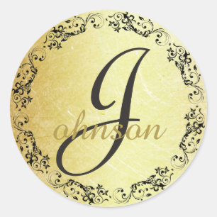 Autocollant initial de lettre noire et d'or monogr