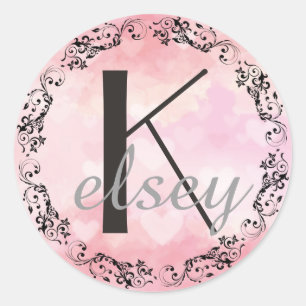 Autocollant initial de lettre noire et rose