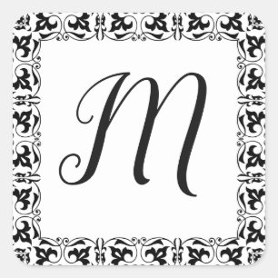 Autocollant initial de lettres noires et blanches 