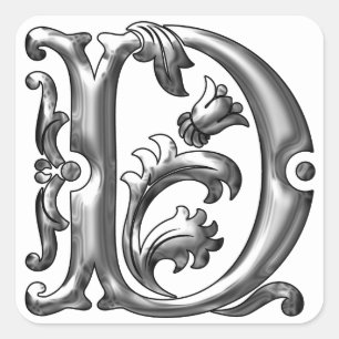 Autocollant initial lettre majuscule D en argent