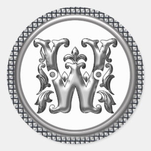Autocollant initial W rond en argent