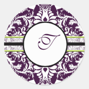 Autocollant initiales en damas violet Lettre T Mar