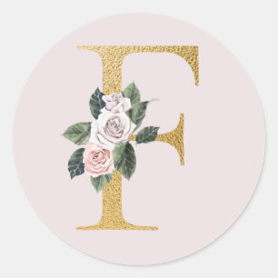 Autocollant initiales or roses de printemps lettre