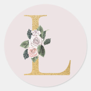 Autocollant initiales or roses de printemps lettre