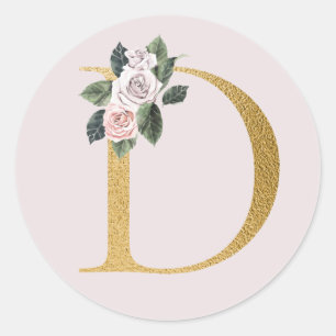 Autocollant initiales or roses de printemps lettre
