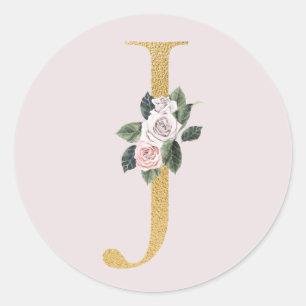 Autocollant initiales or roses de printemps lettre