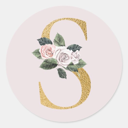 Autocollant initiales roses de printemps or lettre (Devant)