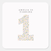 Autocollant Invitation Floral One First Birthday (Devant)
