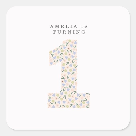 Autocollant Invitation Floral One First Birthday (Devant)