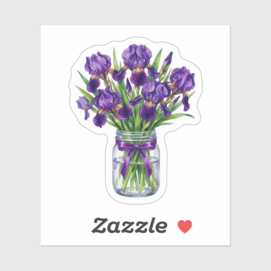 Autocollant Iris Aquarelle Pot Mason Violet Fleur (Feuille)