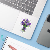 Autocollant Iris Aquarelle Pot Mason Violet Fleur (Ordinateur portable avec iPhone)