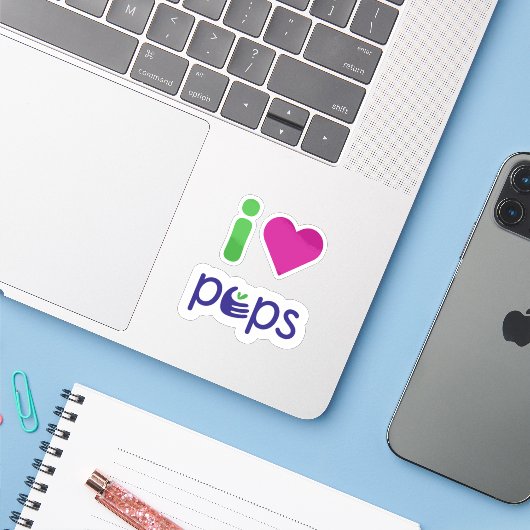 Autocollant J'aime PEPS (Ordinateur portable avec iPhone)