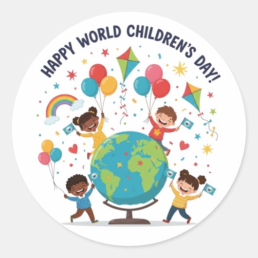 Autocollant Joyeuse Journée Mondiale de l'Enfance (Devant)