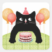 Autocollant Joyeux Anniversaire chat, gâteau et ba (Devant)