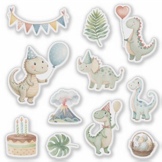 Autocollant Joyeux Anniversaire Dinosaures Peints (Devant)