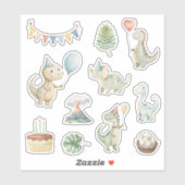 Autocollant Joyeux Anniversaire Dinosaures Peints (Feuille)