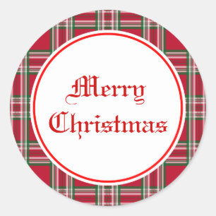 Autocollant Joyeux Noël à carreaux rouge classique