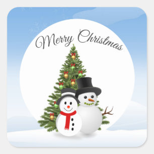 Autocollant Joyeux Noël avec bonhommes de neige