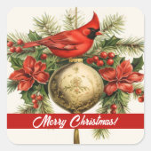 Autocollant Joyeux Noël Cardinal Rouge (Devant)