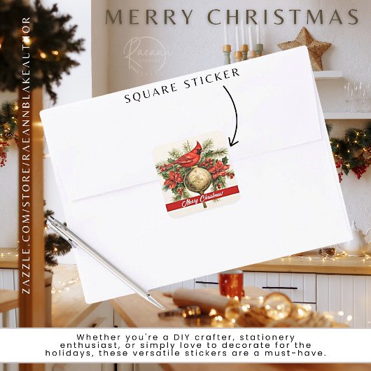 Autocollant Joyeux Noël Cardinal Rouge
