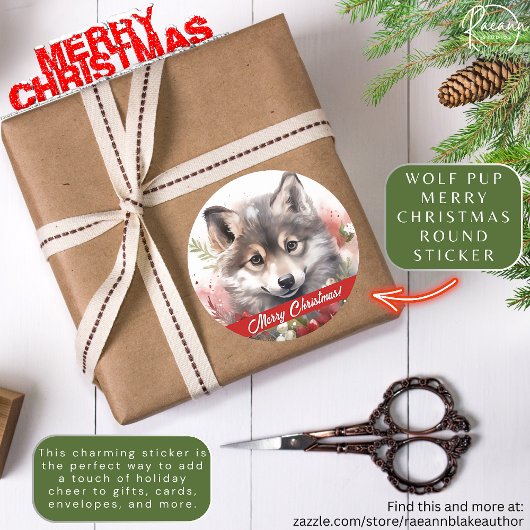 Autocollant Joyeux Noël Petit Loup