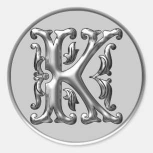Autocollant K rond initial en argent