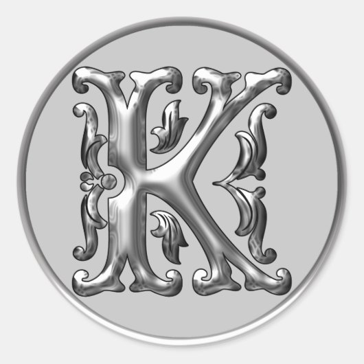 Autocollant K rond initial en argent (Devant)