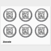 Autocollant K rond initial en argent (Feuille)