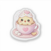 Autocollant Kawaii de Poussin Mignon dans une Tass (Devant)