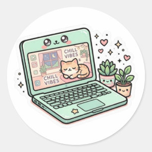 Autocollant Kawaii Détente Ordinateur Portable Cha