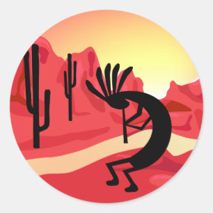 Autocollant Kokopelli Desert Sunset 3"