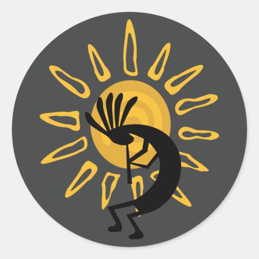 Autocollant Kokopelli Gold Sun Southwest Grey 3" (Devant)