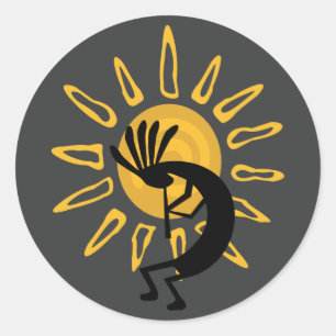 Autocollant Kokopelli Gold Sun Southwest Grey 3"