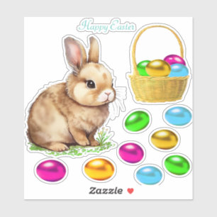 Autocollant Lapin de Pâques et Œufs de Pâques Colo