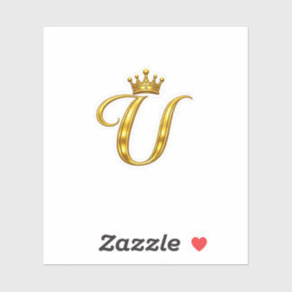 Autocollant lettre U monogramme or luxe couronne r