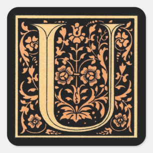 Autocollant lettre ‘U’ noir et or vintage