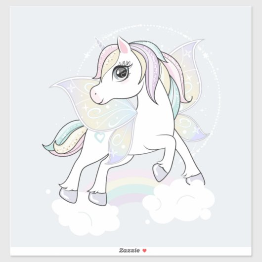 Autocollant Licorne avec ailes de Papillon (Feuille)